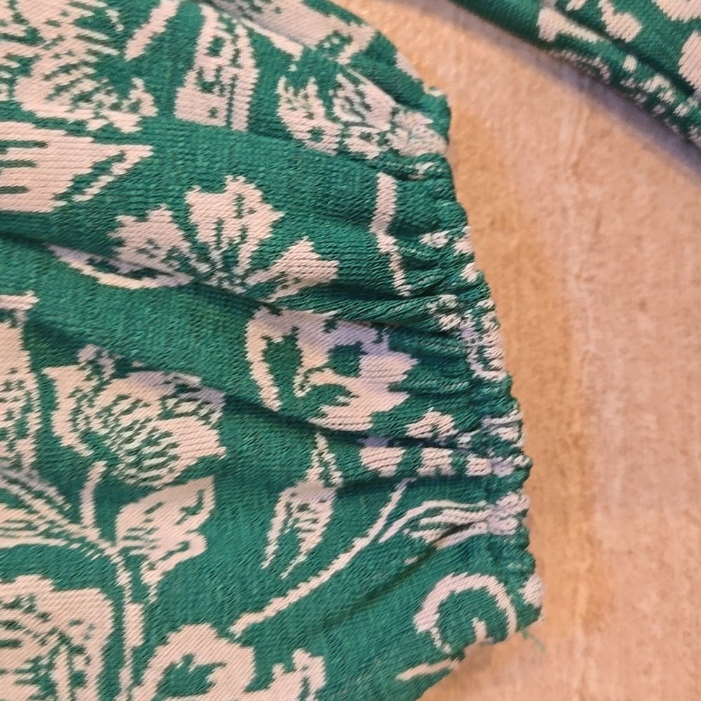 Zara Festive Jacquard Balloon Sleeve Knit Green/White Floral Ruched Dress - Picture 5 of 10